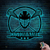 Custom Lacrosse Sign Metal Wall Art Led Light, Lacrosse Sticks And Helmet, Lacrosse Player Gift Xmas Birthday Gift, Lacrosse Home Decor
